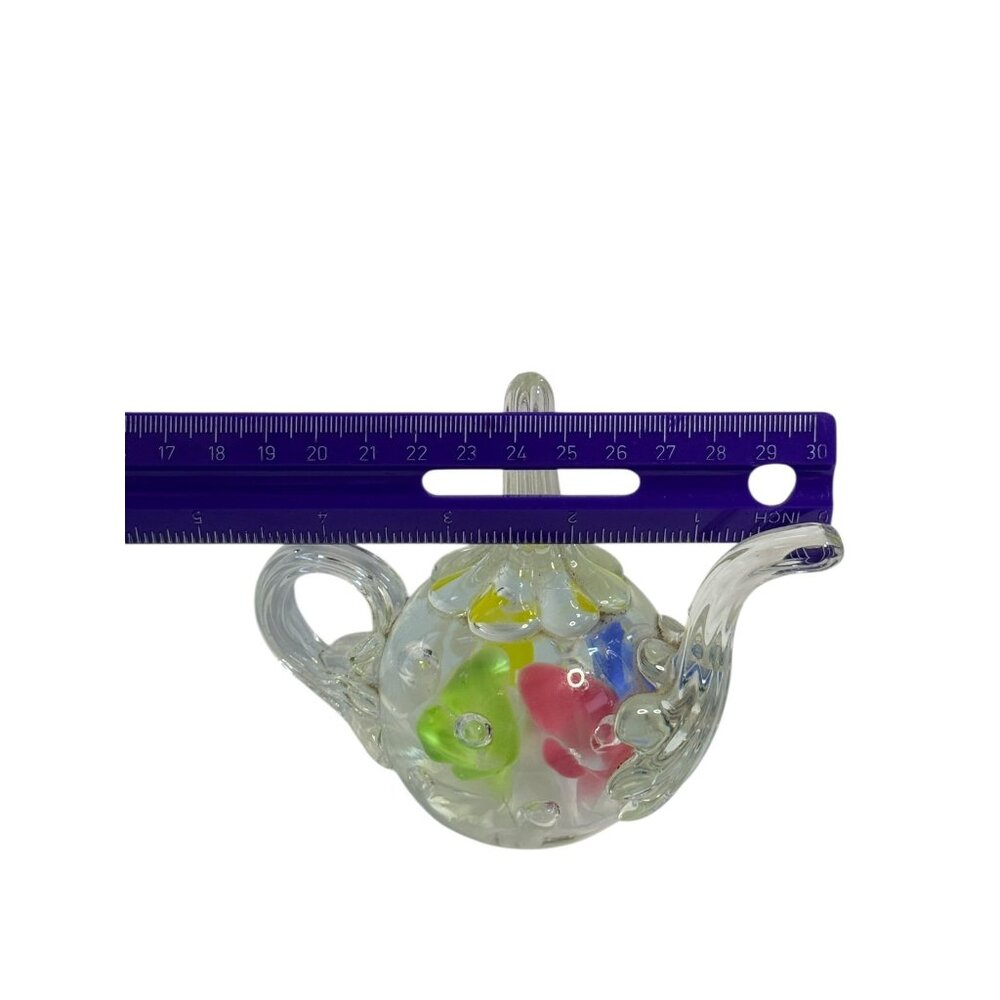 Vtg Joe St Clair‎ art glass teapot paperweight ring holder Pastel flowers - Picture 11 of 11